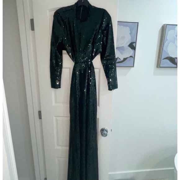 A.L.C. Gabriela Black/Green Sequin Gown - Picture 3 of 5